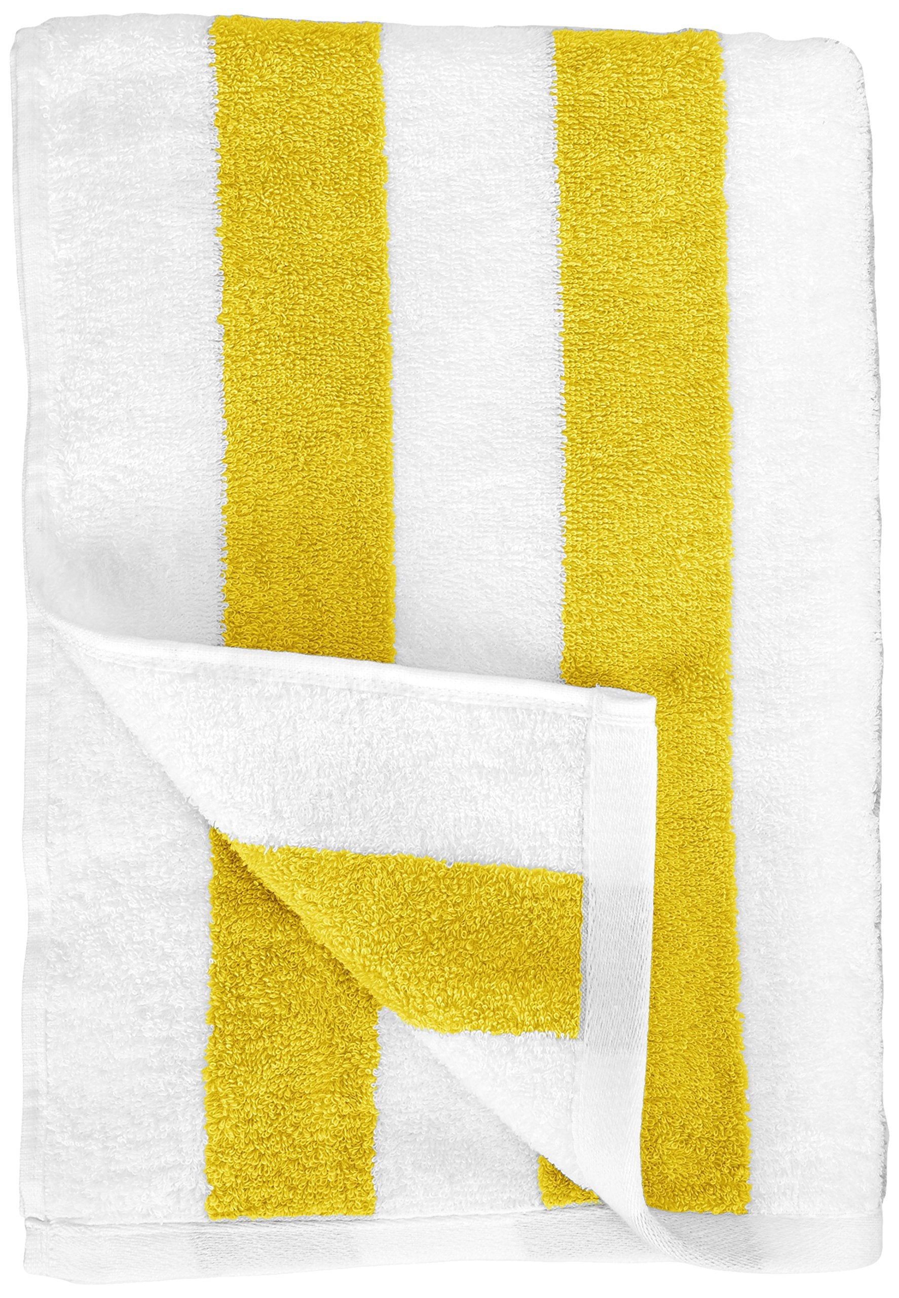 Amazon Basics cabana stripe yellow towel 2-pack ready for beach trips.