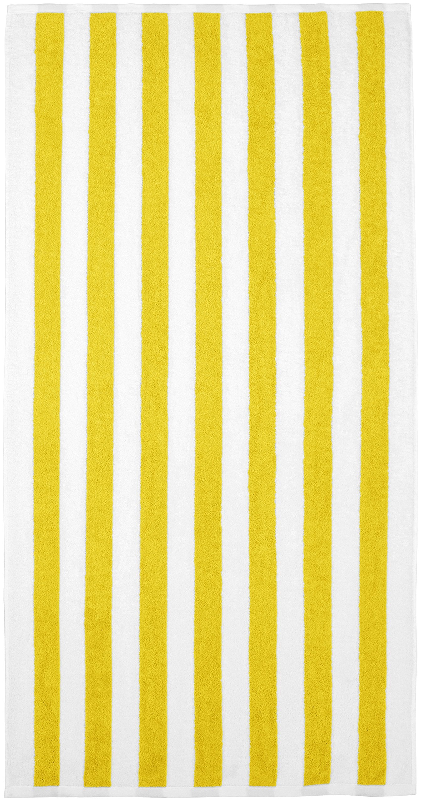 Amazon Basics cabana stripe yellow towel dryer safe after washing and sun-drying.
