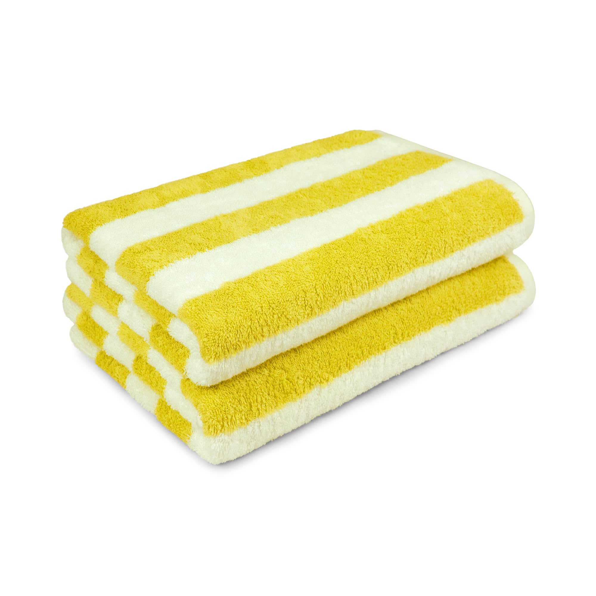 Amazon Basics cabana stripe yellow towel soft texture for daily showers and baths.