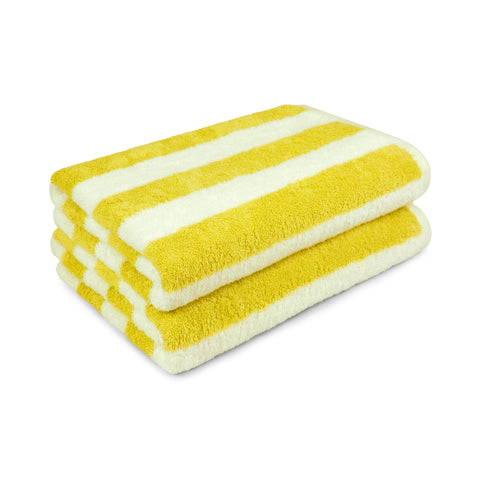 Amazon Basics cabana stripe yellow towel soft texture for daily showers and baths.