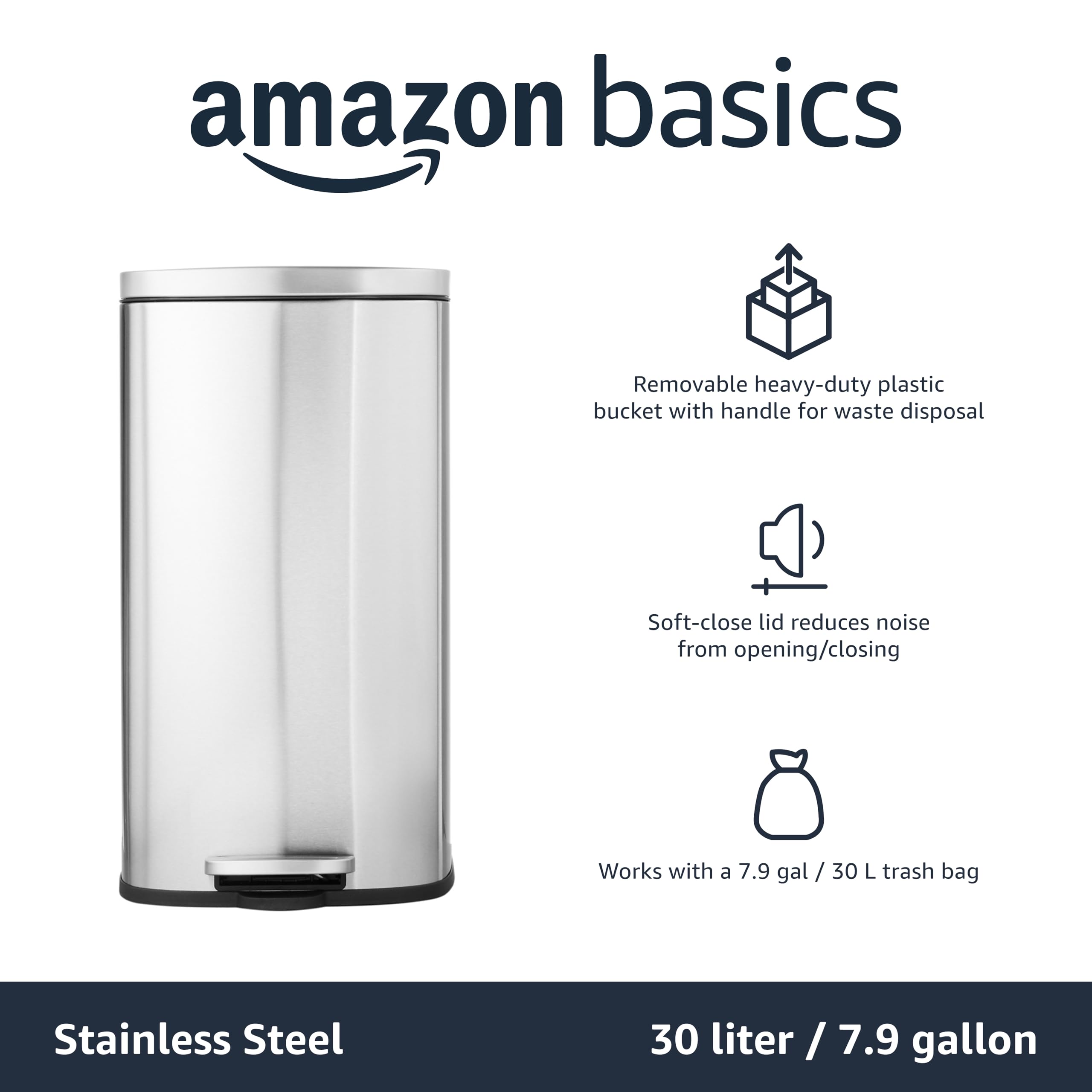 Amazon Basics carry handle design for easy maneuvering and emptying.