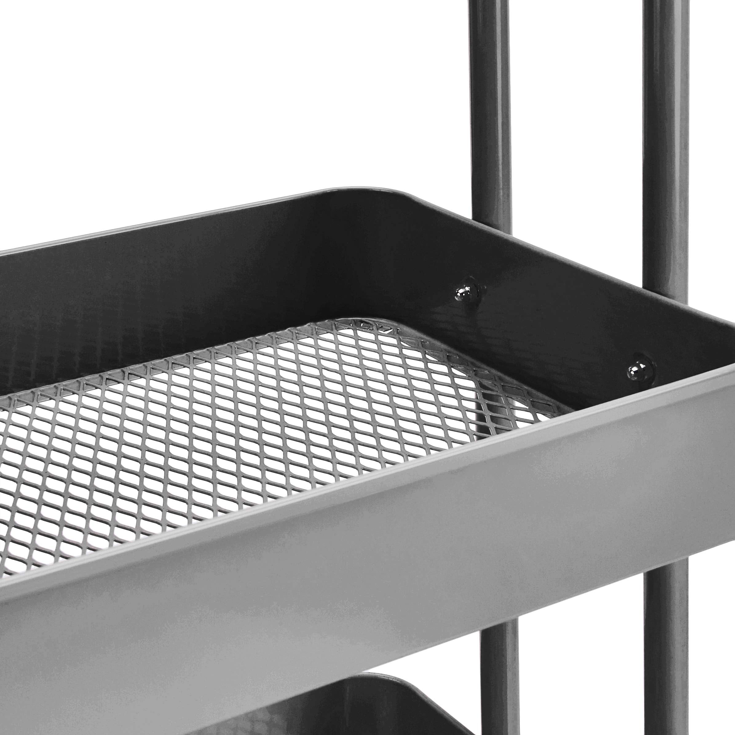 Amazon Basics cart with pivoting wheels emphasizes easy mobility and placement.