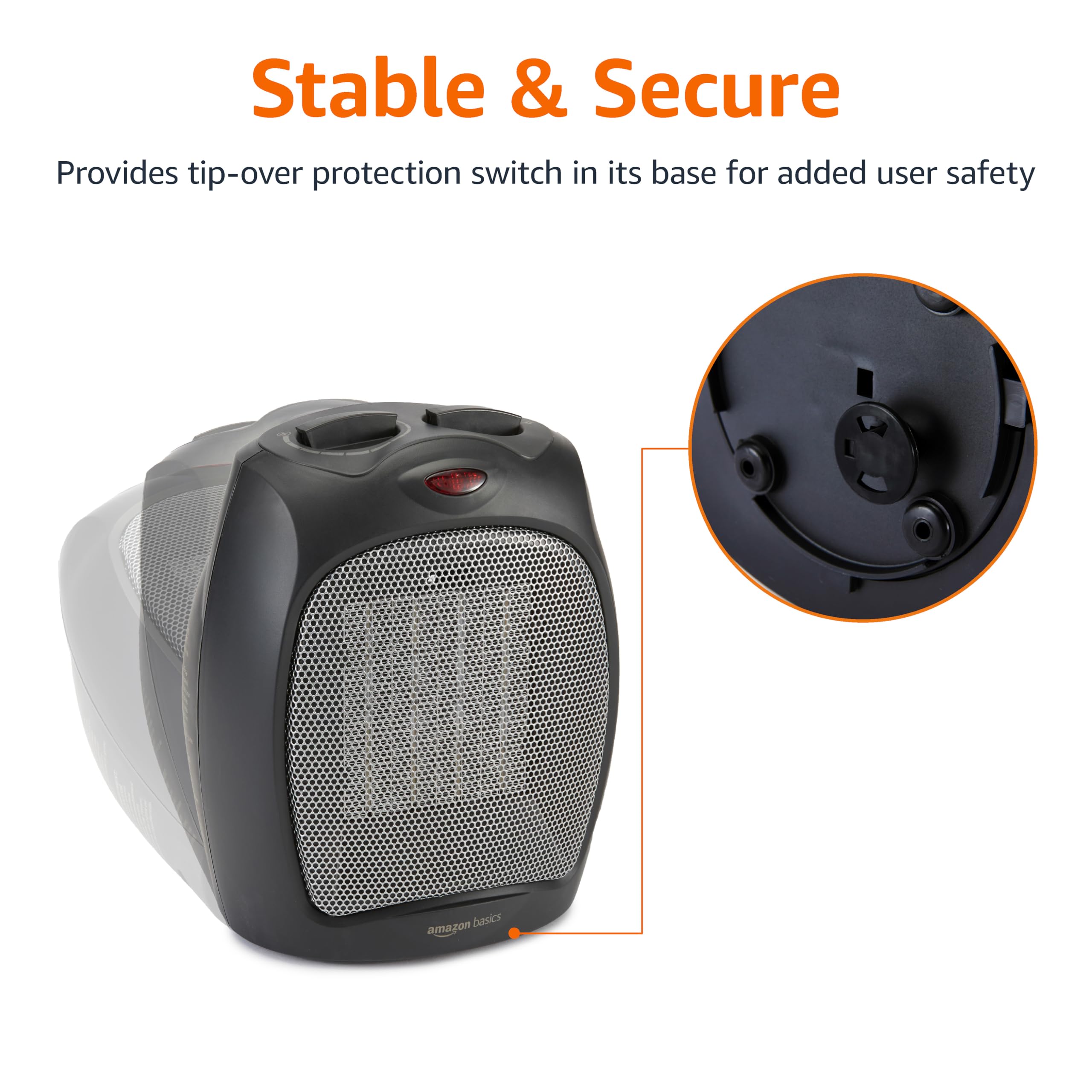 Amazon Basics ceramic space heater in office setup for personal warmth.