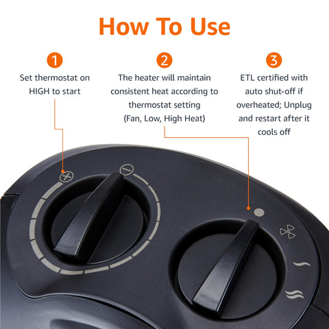 Safety indicators on Amazon Basics heater highlight protection features.