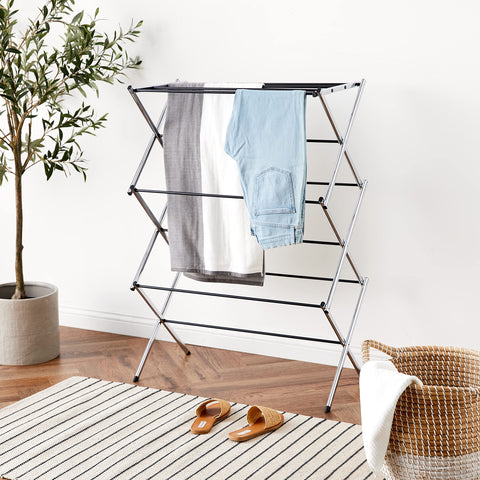 Amazon Basics chrome finish steel frame highlights durability and rust resistance.