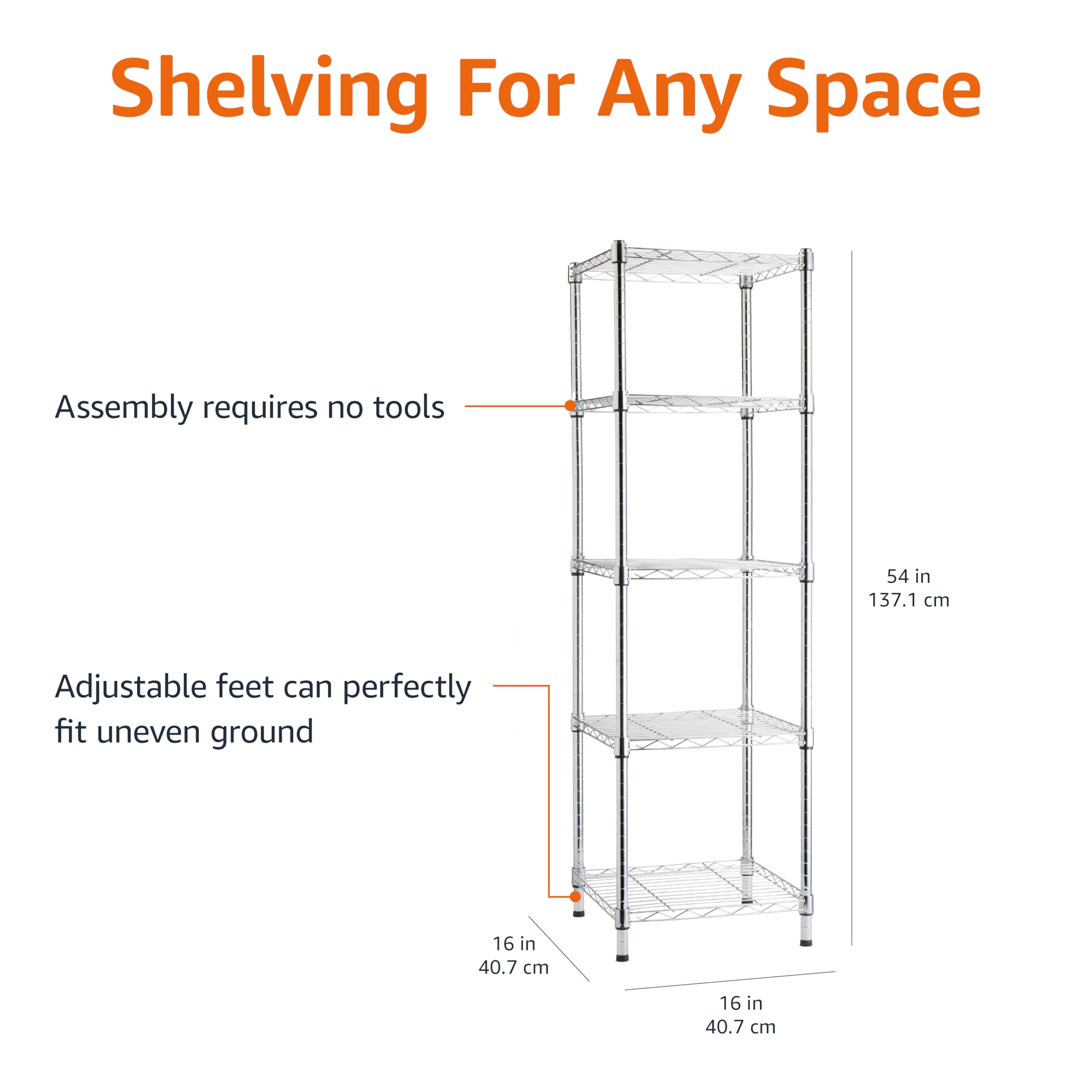 Amazon Basics chrome-plated frame resists rust for long-lasting use in humid spaces.