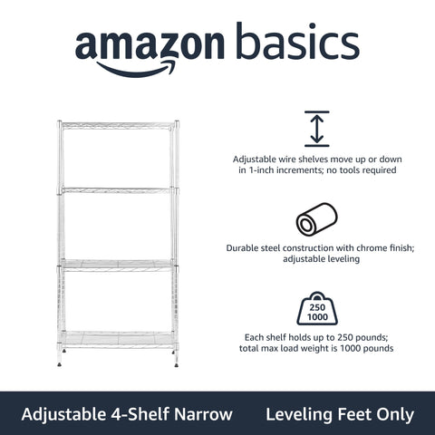 Amazon Basics chrome steel wire rack demonstrates durable assembly for heavy-duty storage