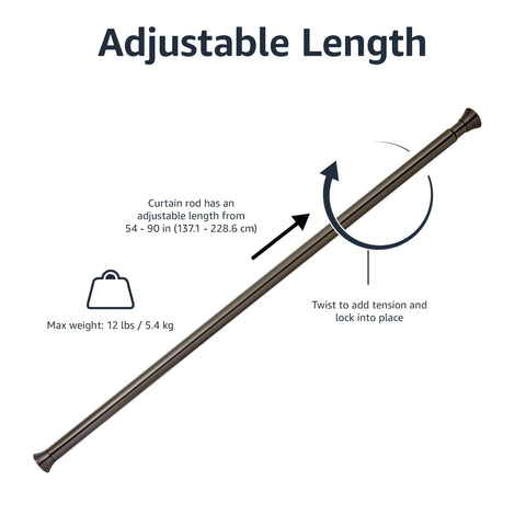 Amazon Basics tension rod supports varied fabrics up to 12 lb with no drilling required