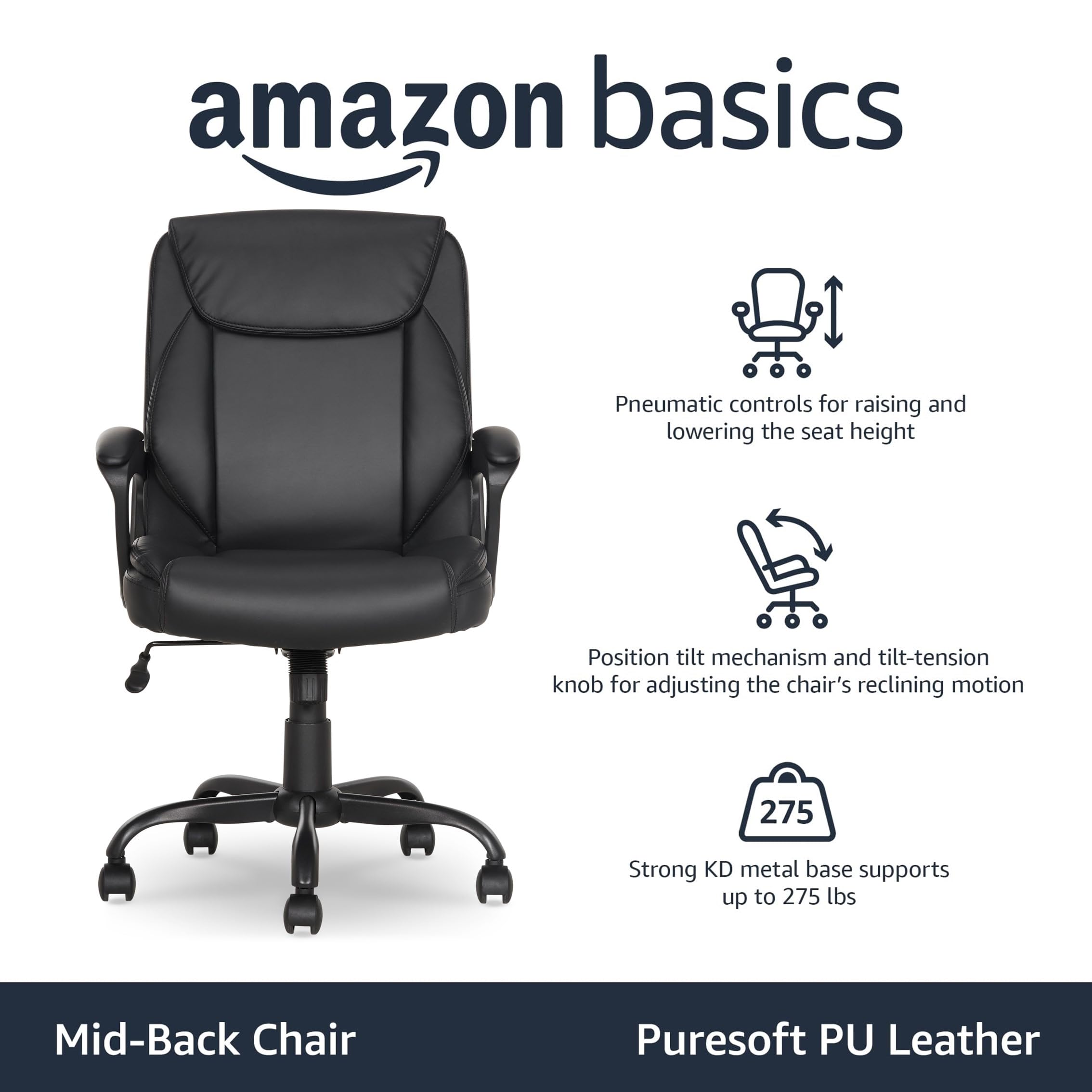 Amazon Basics Classic Puresoft padded chair armrest closeup shows supportive padding.
