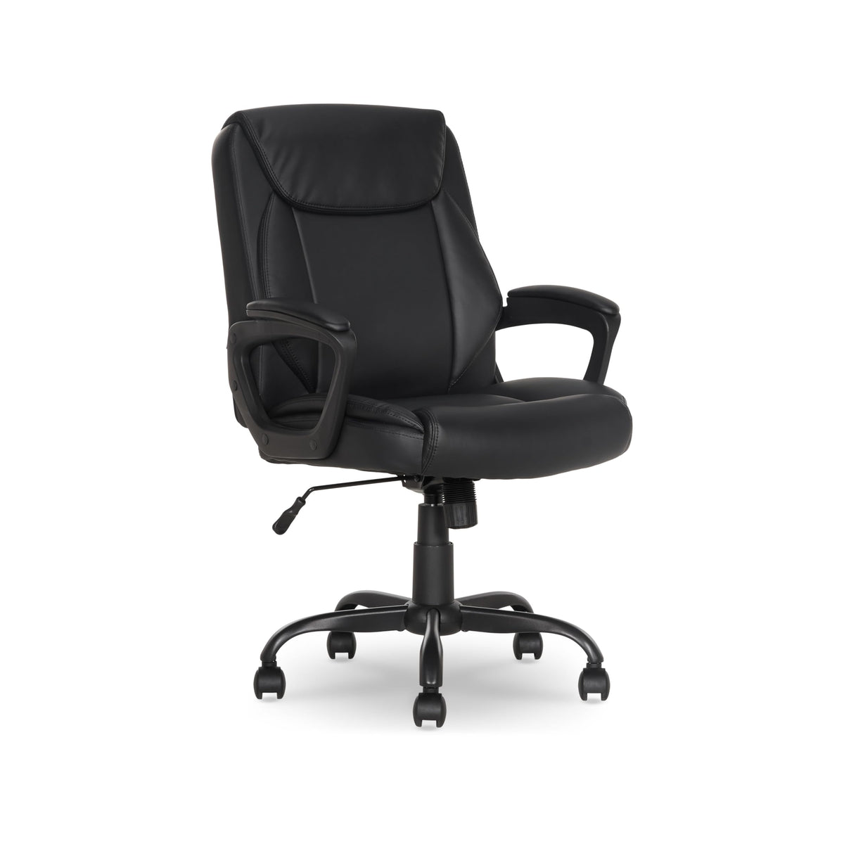 Amazon Basics Classic Puresoft padded chair back view highlights ergonomic design for long work sessions.