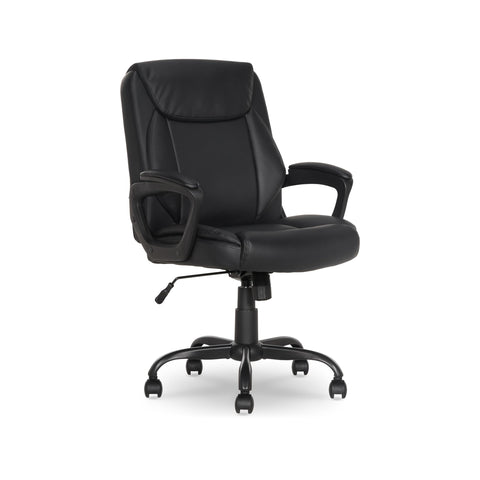 Amazon Basics Classic Puresoft padded chair back view highlights ergonomic design for long work sessions.