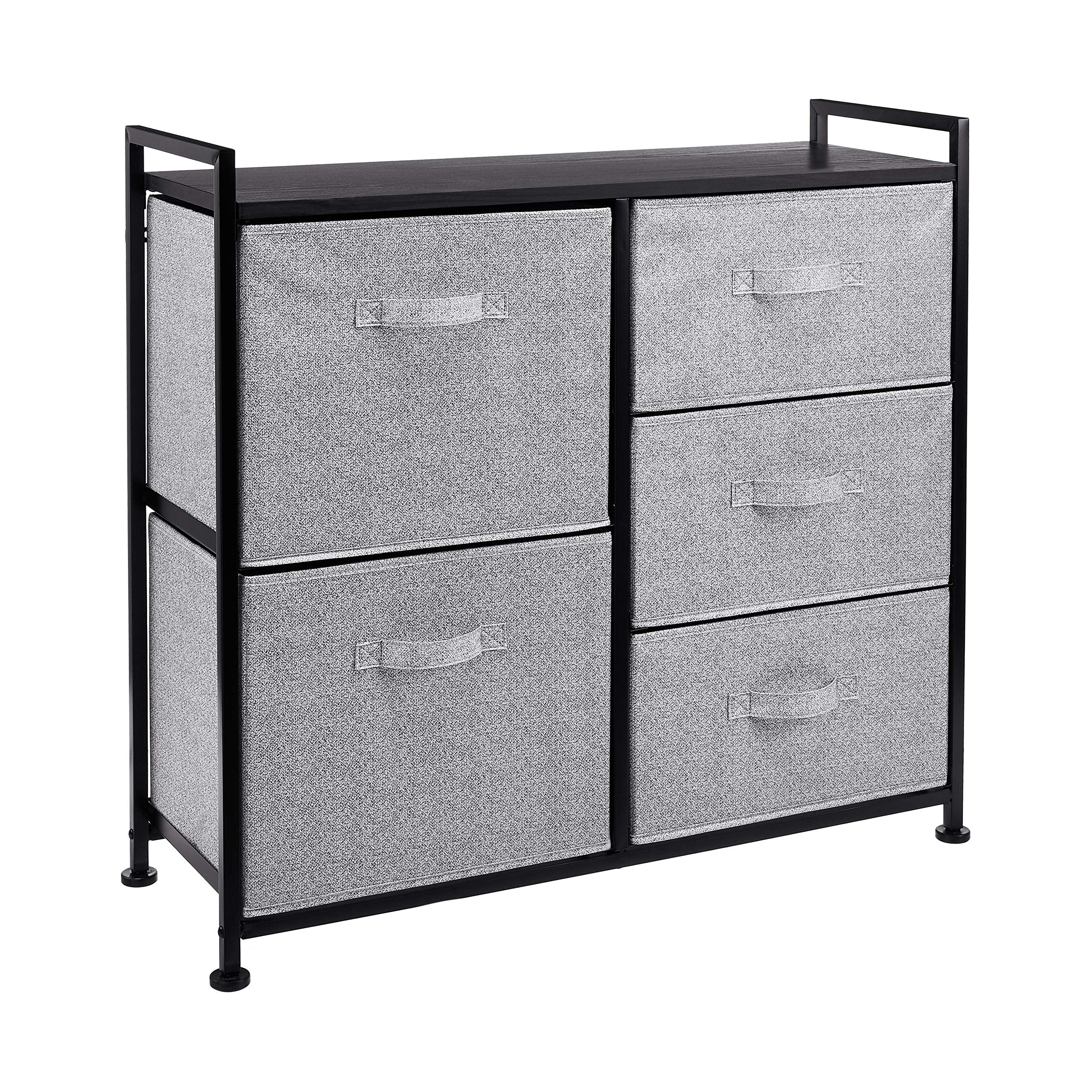Amazon Basics closet organizer front view with five fabric drawers for organized storage.