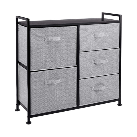 Amazon Basics closet organizer front view with five fabric drawers for organized storage.