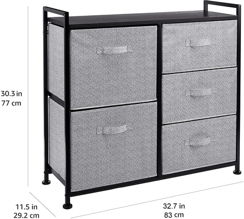 Amazon Basics closet organizer in bedroom or office setting for versatile storage.