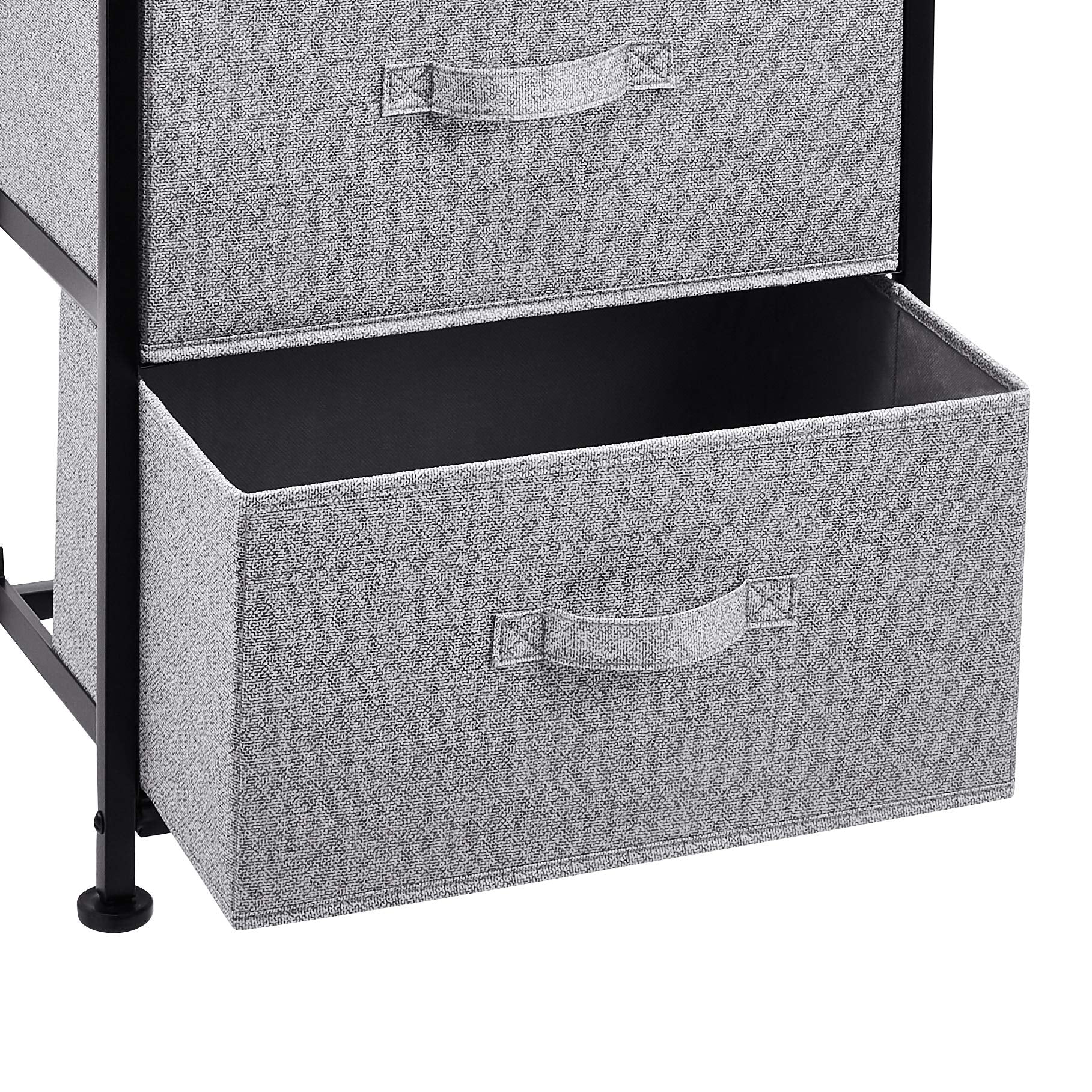 Amazon Basics closet storage with fabric drawers keeps clothes organized and accessible.
