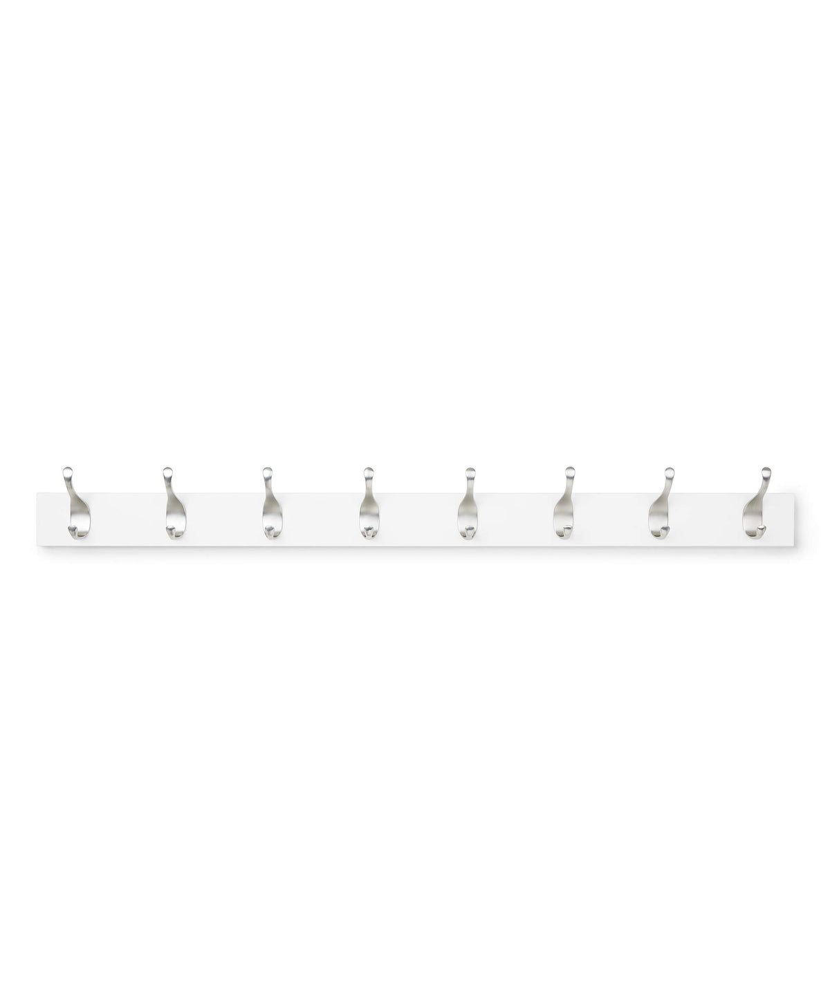 Amazon Basics 8-hook wall mounted coat rack with wood base keeps entryway organized.