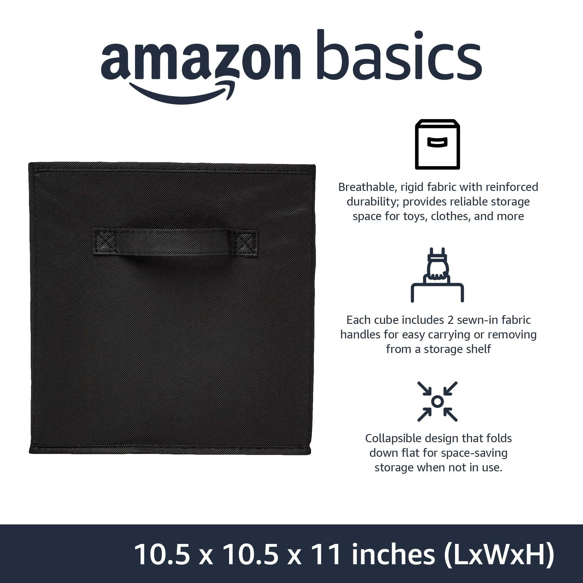 Amazon Basics fabric storage bin foldable design saves space when not in use.