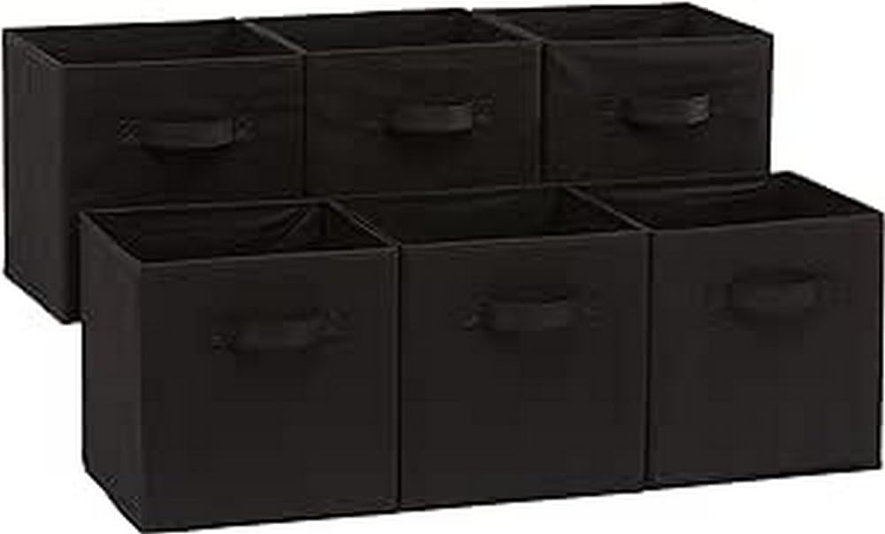 Amazon Basics fabric storage bin with handles for easy transport and closet organization.