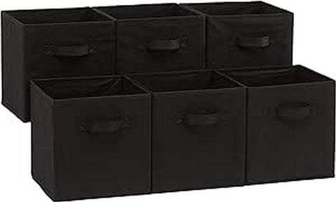 Amazon Basics fabric storage bin with handles for easy transport and closet organization.