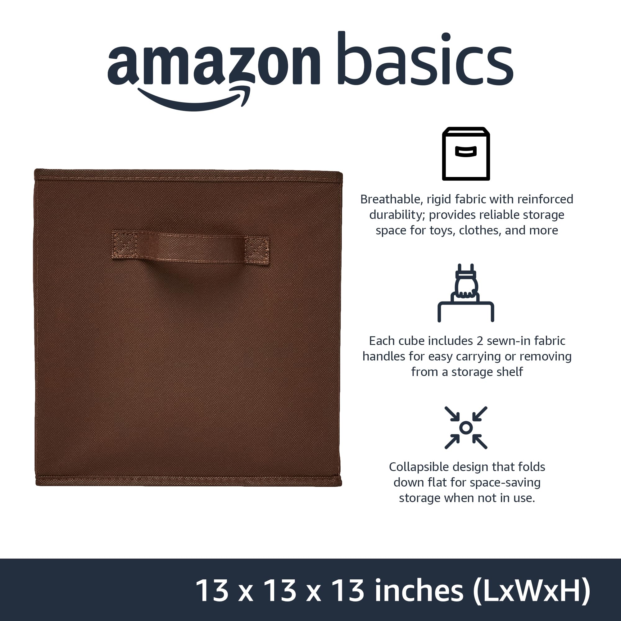 Amazon Basics fabric bin with sewn-in handles for easy portability.