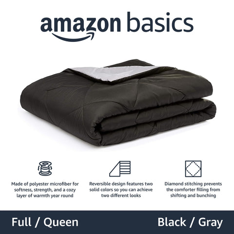 Amazon Basics comforter blanket close-up shows diamond stitching for secure fill