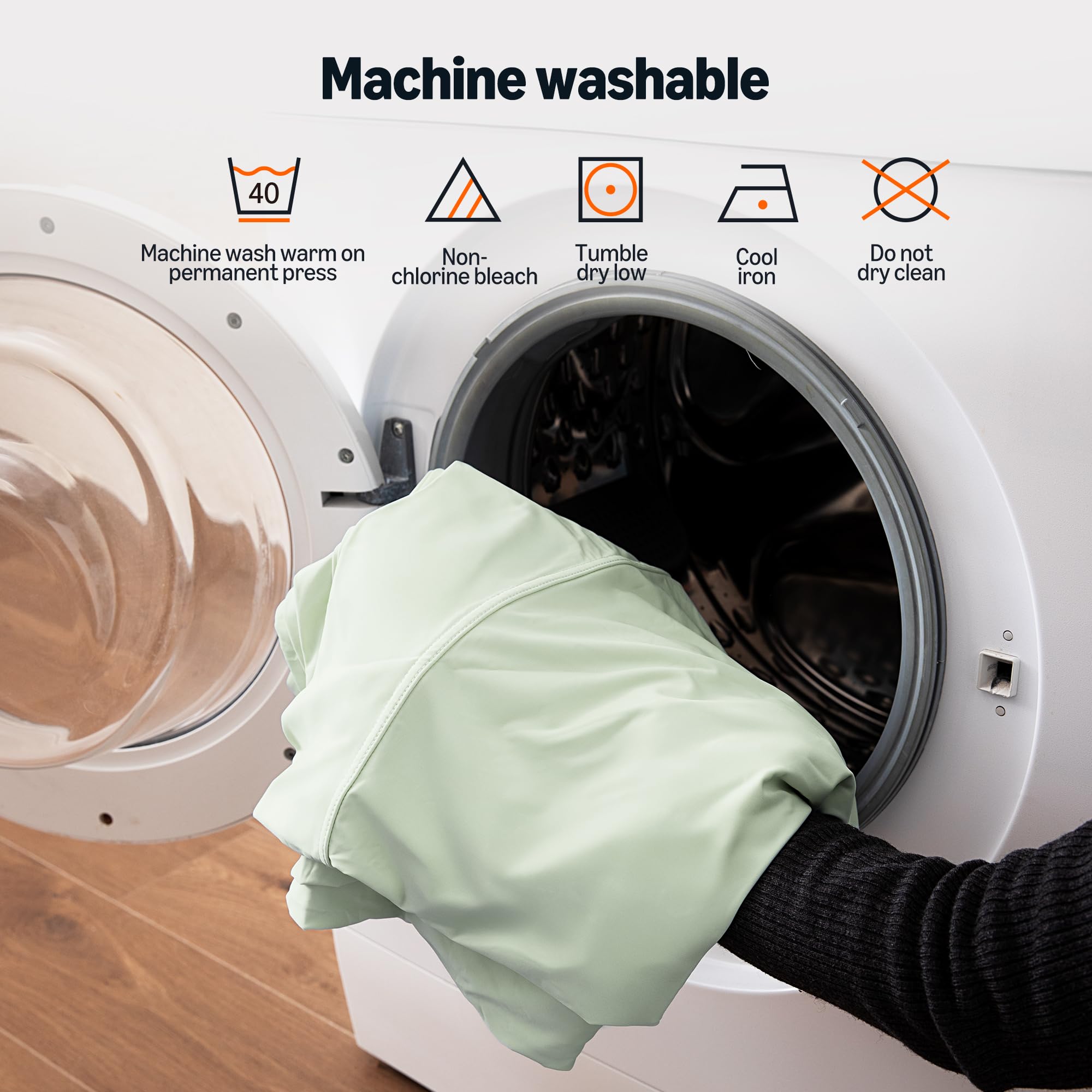 Care instructions for Amazon Basics cooling sheets: machine washable and low-dryer cycles