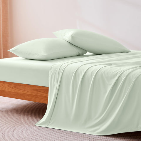 Close-up of Amazon Basics cooling sheets fabric texture highlighting airy feel