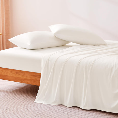 Amazon Basics cooling sheets fitted with a 15-inch deep pocket fit thick mattresses securely.