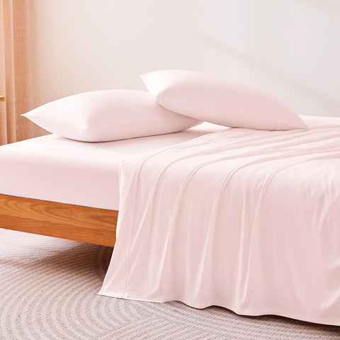 Amazon Basics cooling sheets close-up shows soft, airy fabric texture for cooling comfort.