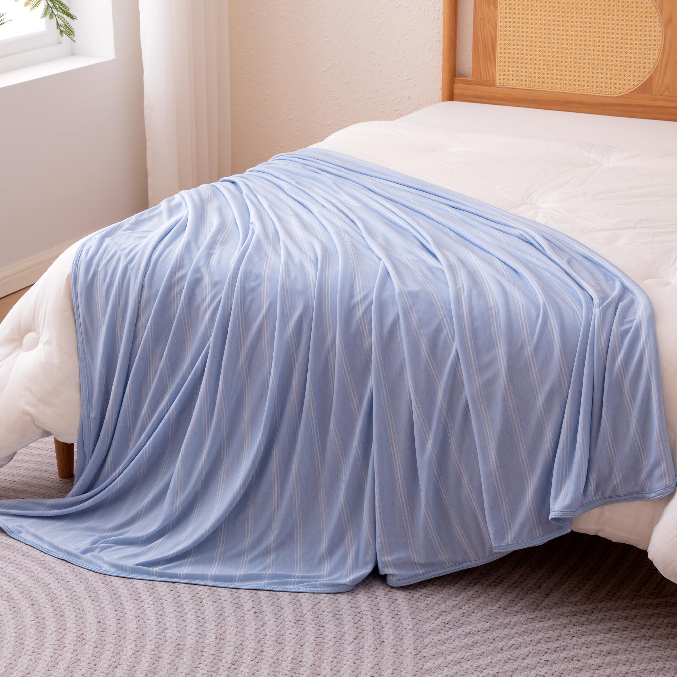 Close-up of fabric on Amazon Basics blanket, showing double-sided cooling.