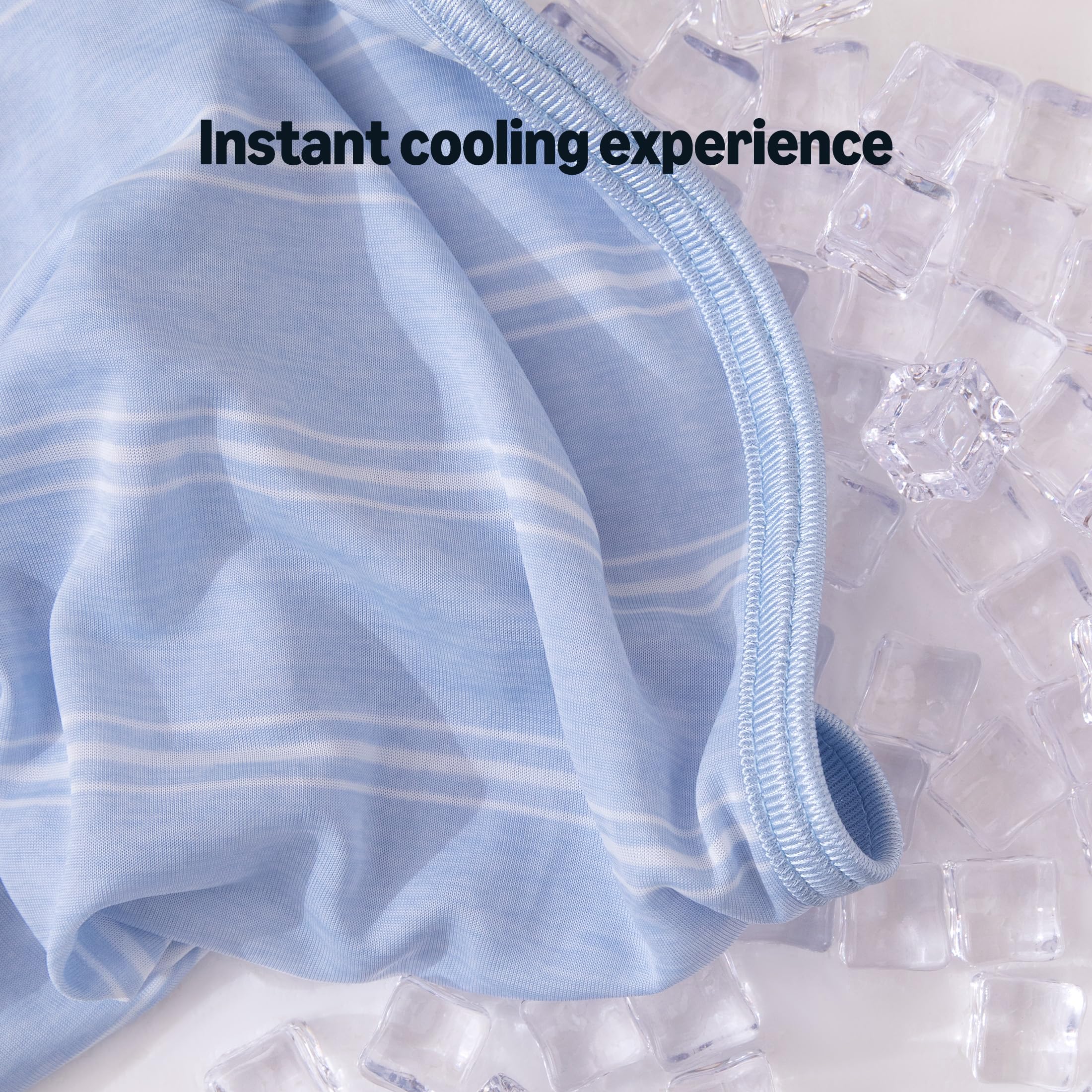 Reversible two-tone blue stripes by Amazon Basics blanket.
