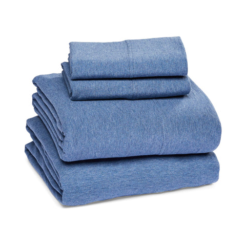 Amazon Basics cotton jersey close-up fabric texture showing plush feel and stretch.