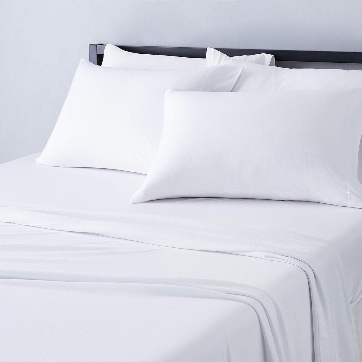 Amazon Basics king flat sheet in cotton jersey offers soft, breathable night comfort.