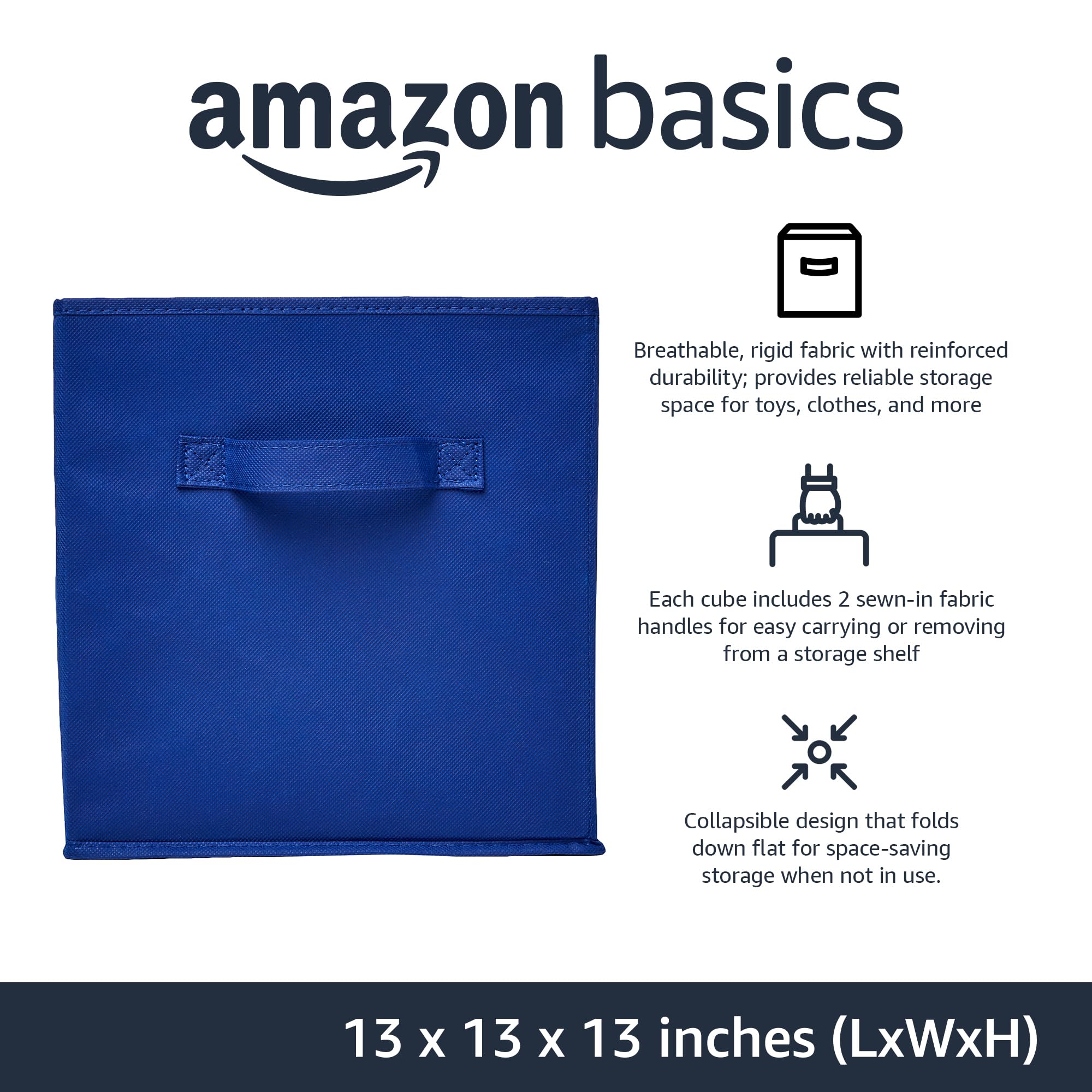 Amazon Basics cube bin handles closeup highlighting easy portability.