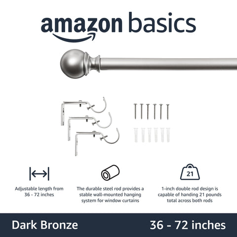 Amazon Basics extendable curtain rod showing adjustable length for windows