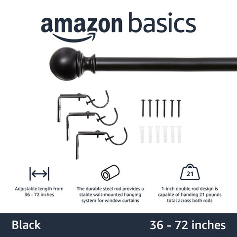 Amazon Basics curtain rod extendable mechanism enables easy width adjustment.