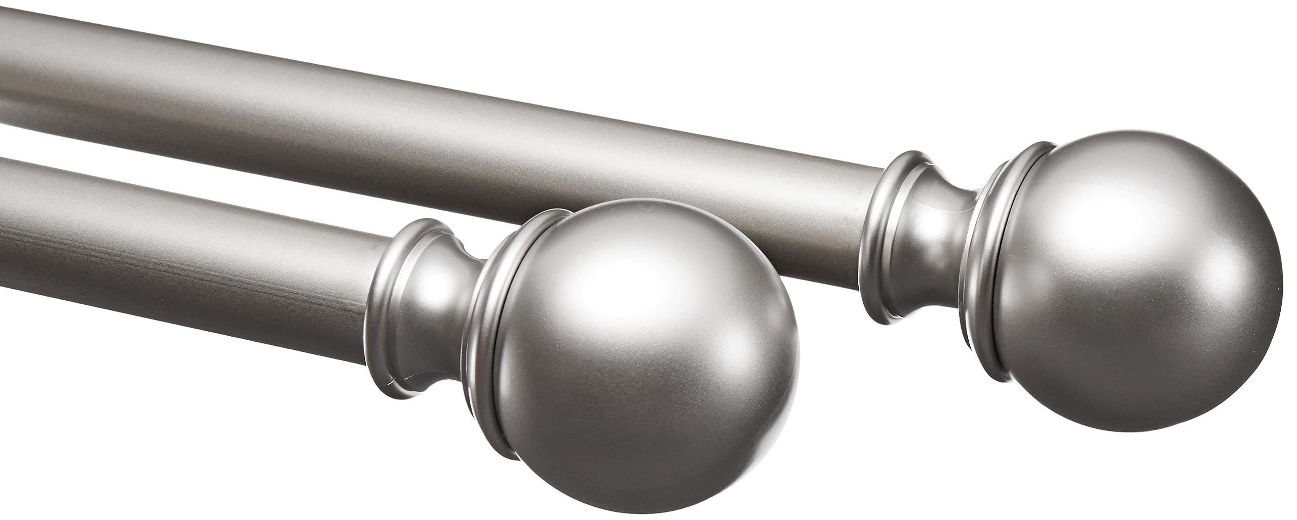 Amazon Basics curtain rod with nickel finish and round finials, sturdy for heavy fabrics