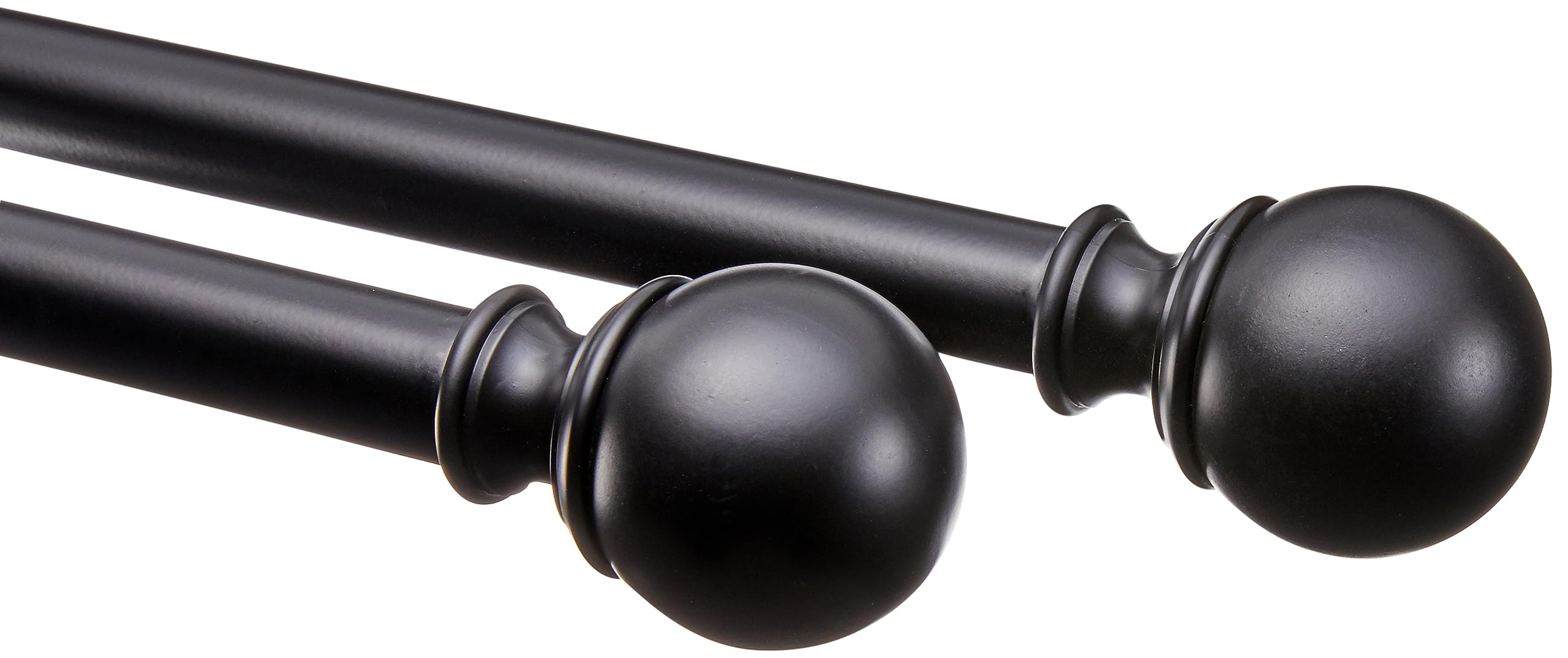 Amazon Basics curtain rod with round finials extends to fit various window widths.