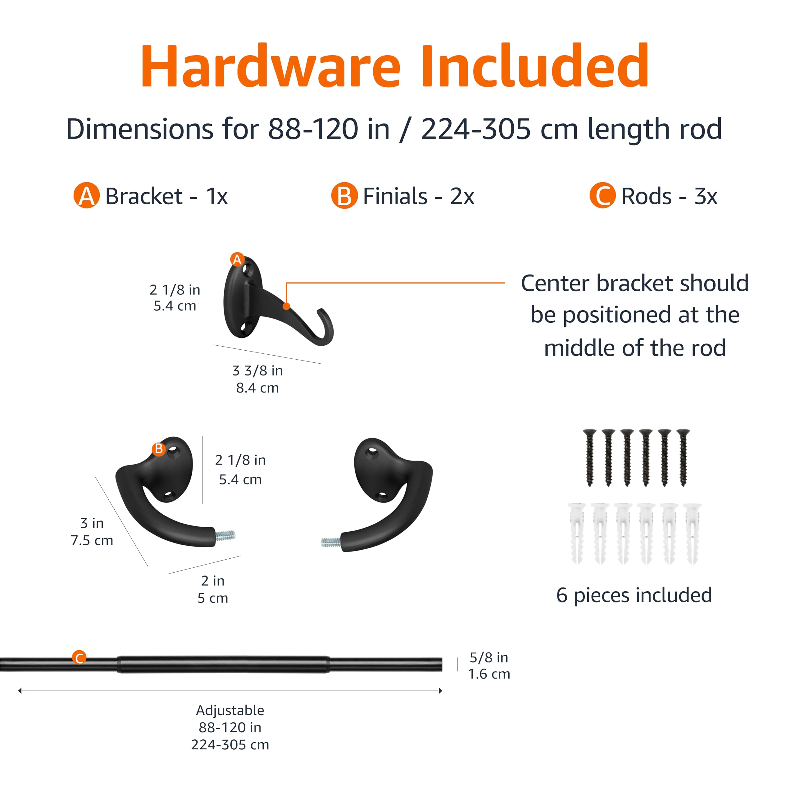 Amazon Basics curtain rod kit includes wall mount hardware for easy installation