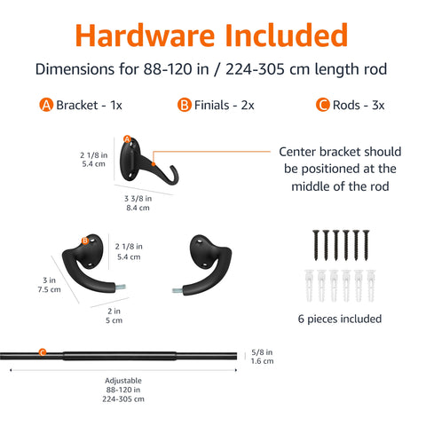 Amazon Basics curtain rod kit includes wall mount hardware for easy installation