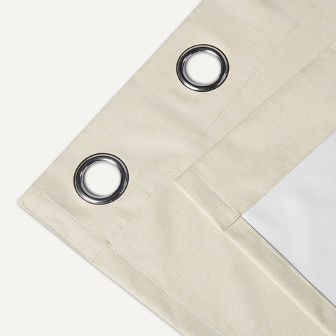 Amazon Basics blackout curtains beige closeup texture showing easy-care fabric