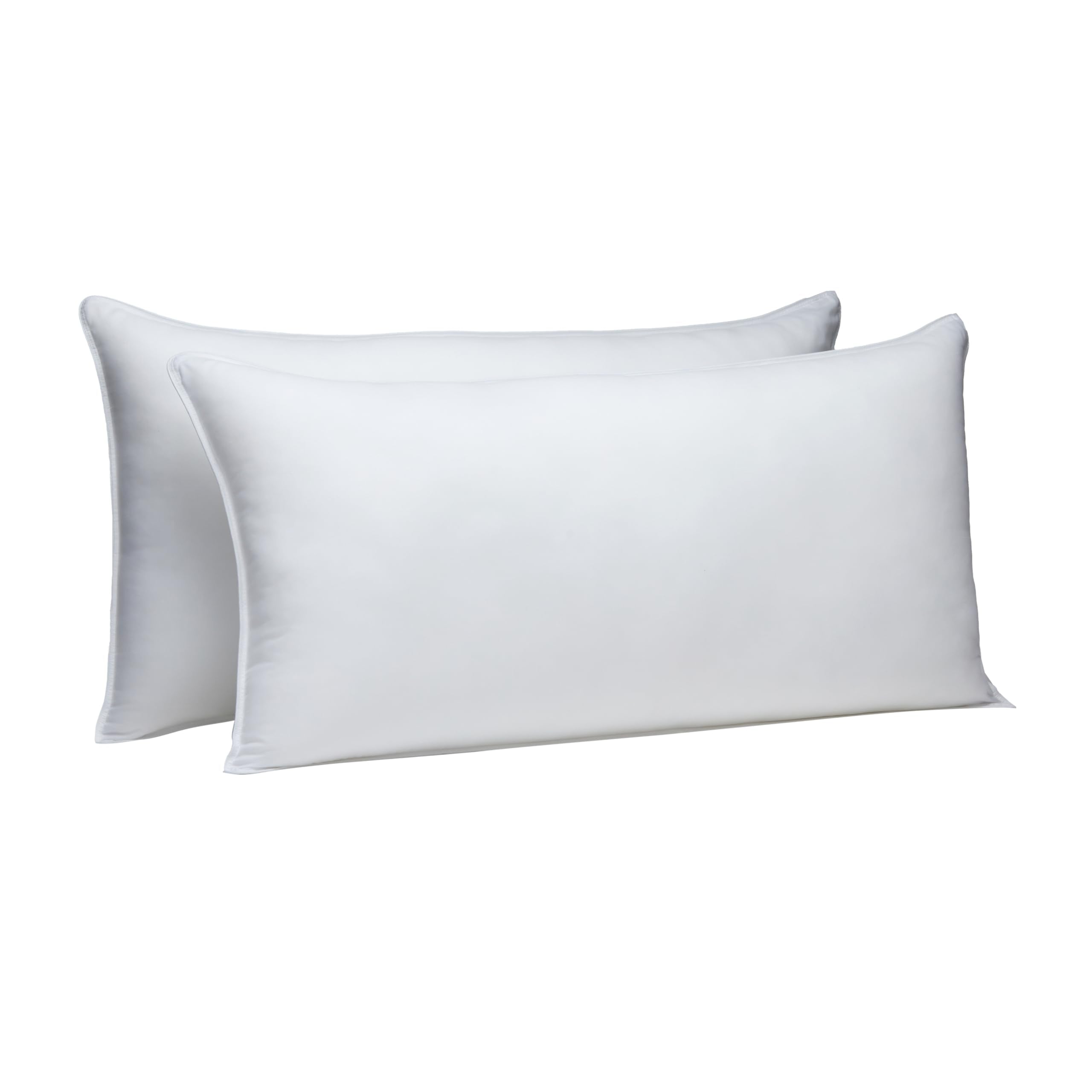 Amazon Basics down-alternative king pillow, front view, supports back and side sleepers