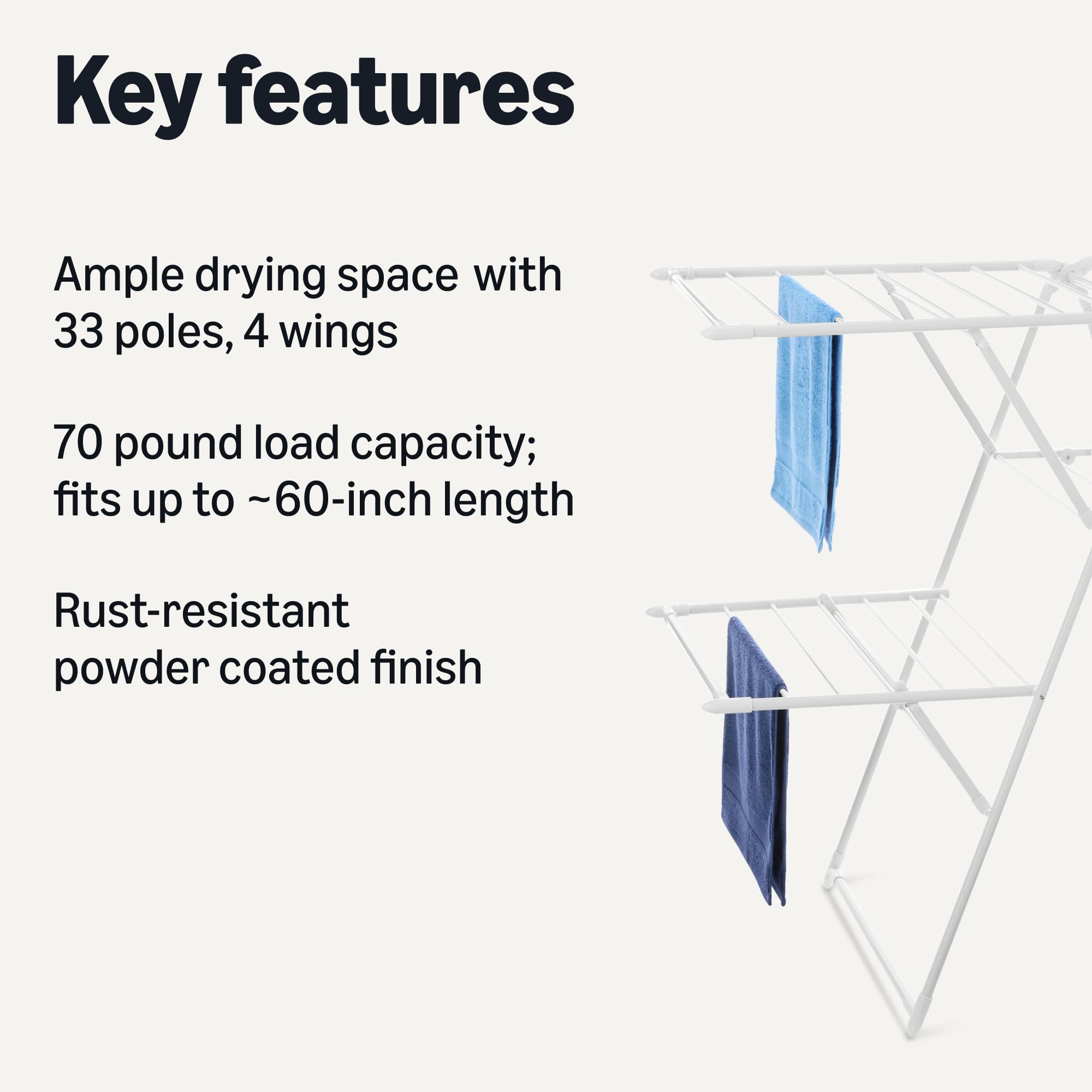 Amazon Basics drying rack wings extended for maximum drying space and efficiency.