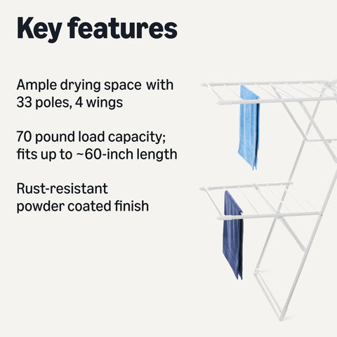 Amazon Basics drying rack wings extended for maximum drying space and efficiency.