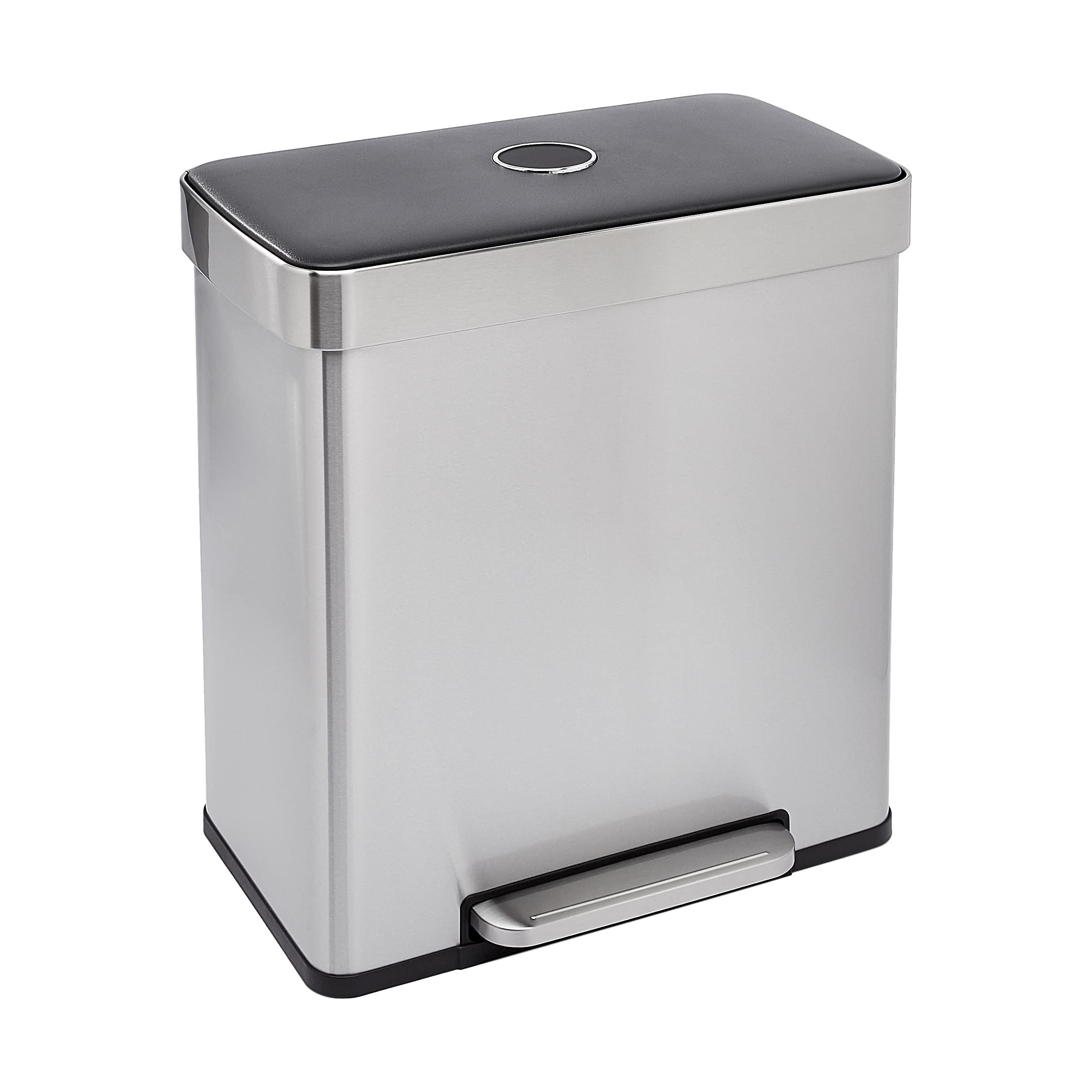 Amazon Basics dual-compartment recycling trash can with two inner liners for easy sorting