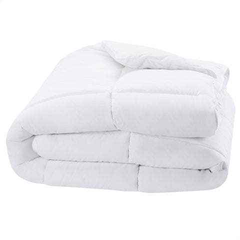 Amazon Basics duvet insert with corner tabs for secure twin bedding.