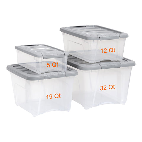 Amazon Basics bin with easy-grip lid for portable, versatile organization.