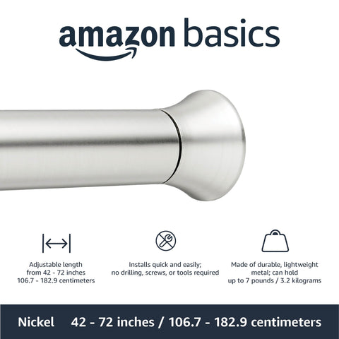Amazon Basics tension rod with nickel finish adds modern shower style.