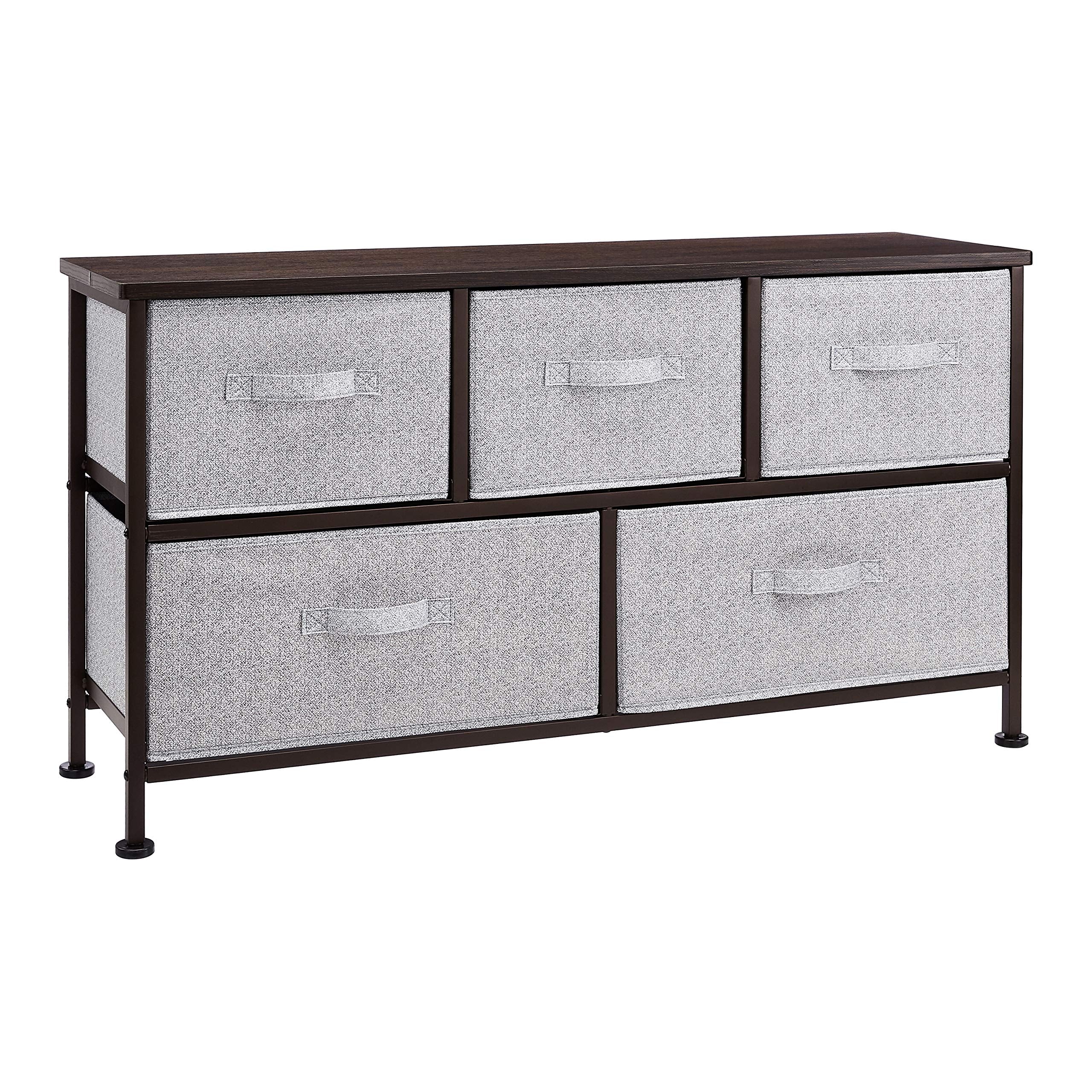 Amazon Basics extra wide fabric five-drawer storage organizer bronze front view for closet organization.