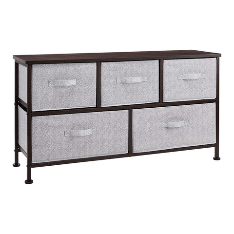 Amazon Basics extra wide fabric five-drawer storage organizer bronze front view for closet organization.